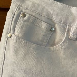 White flare leg sequined jeans size 12 good for thicker mid section. Very cool !